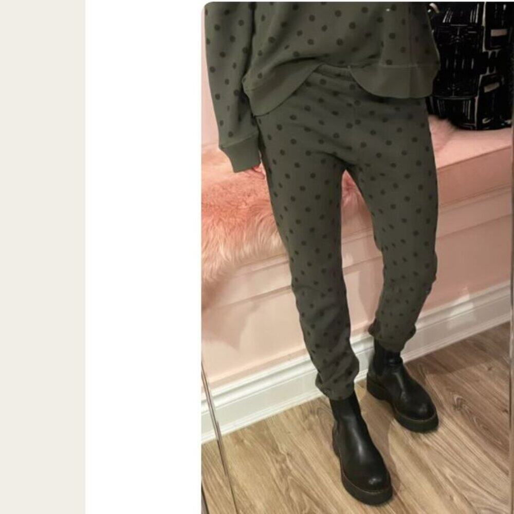 New The Great. Stadium Polka Dot  Sweatpants Army Green Pants Sz 2 (M) - Picture 2 of 6